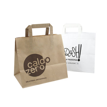 Shopper fondo largo bianche e avana con manico piatto personalizzabili con stampa fino a 4 colori